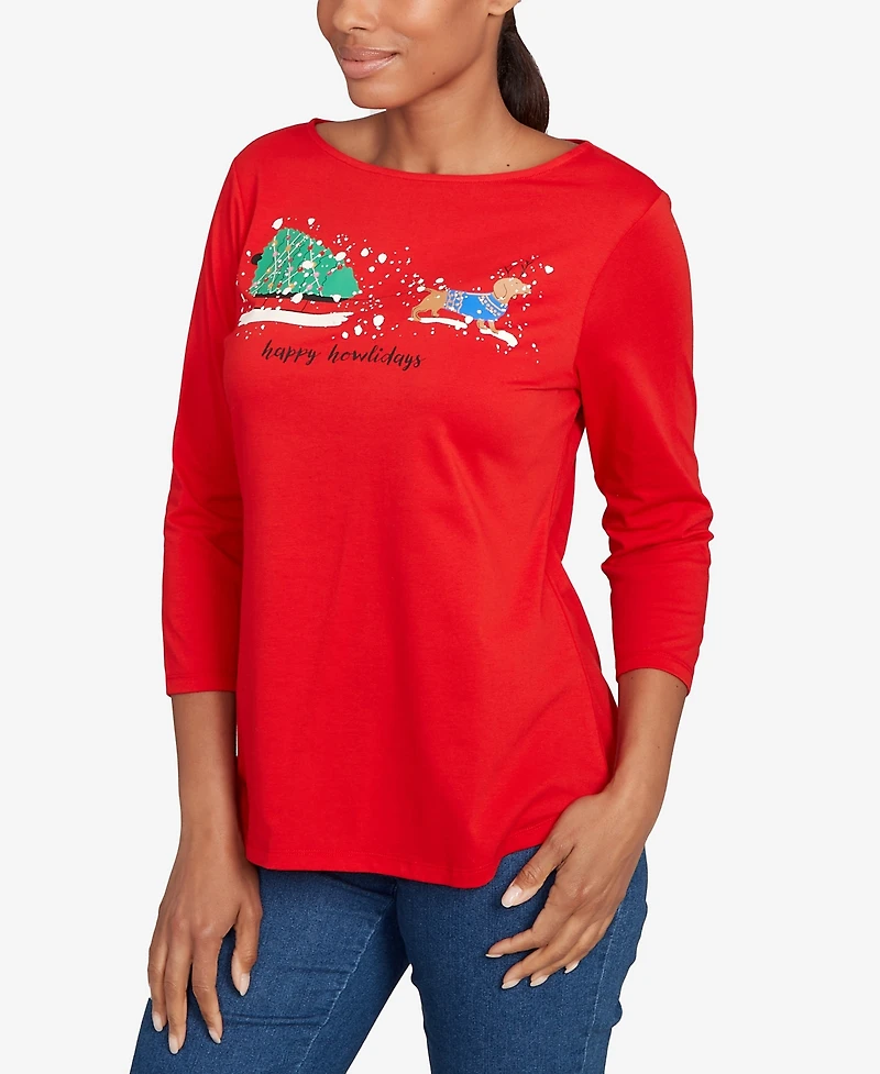 Ruby Rd. Petite Happy Howlidays Knit Top