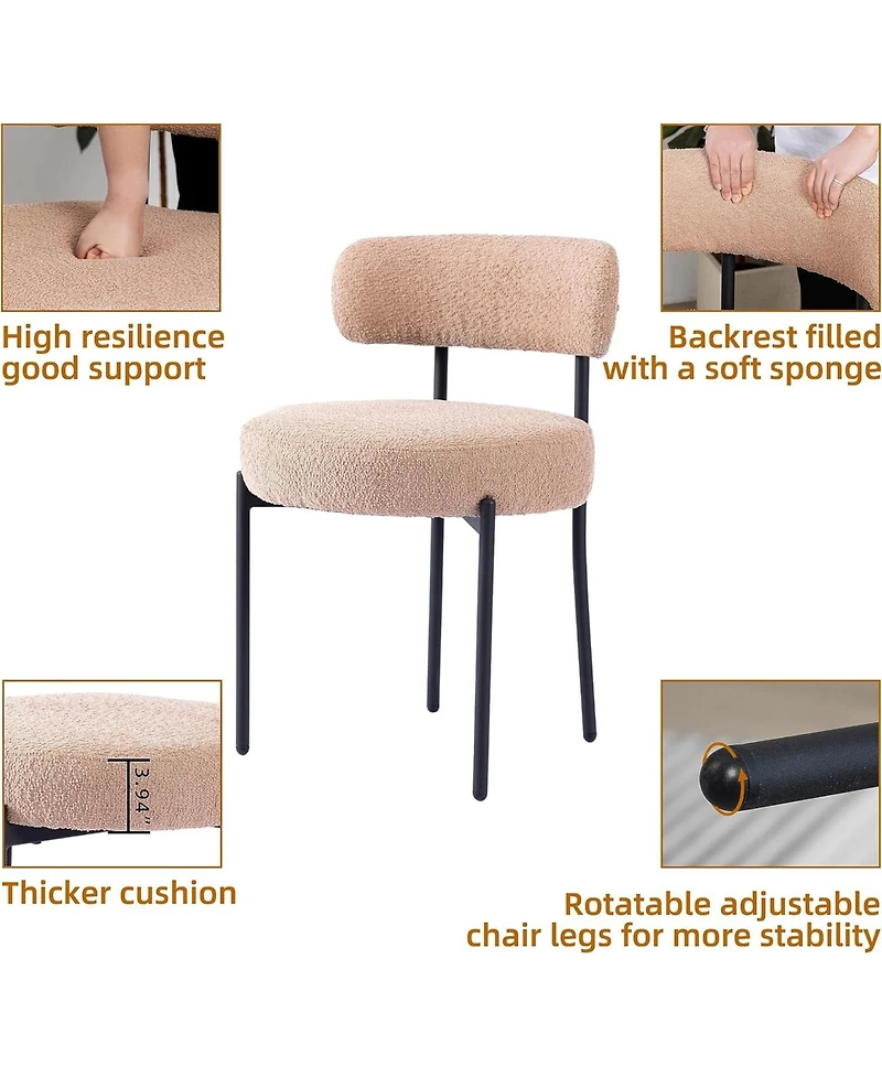 Dyhome Boucle Dining Chairs Set of 4, Upholstered Kitchen Room Chairs, Side with Thick Cushions and Metal Legs