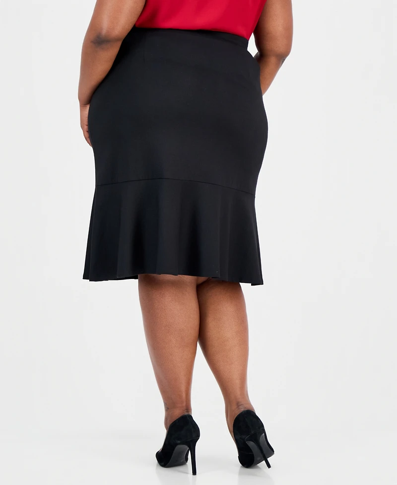 Kasper Plus Pull-On Ruffle-Hem Compression Skirt