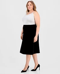 Kasper Plus Velvet Pull-On Midi Flair Skirt