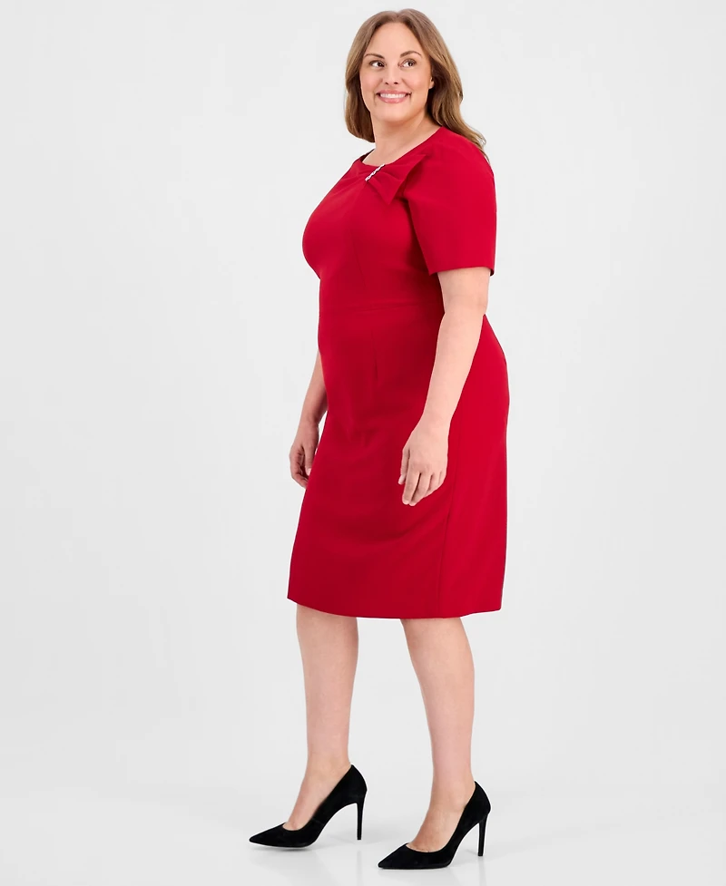 Kasper Plus Asymmetric Elbow-Sleeve Sheath Dress