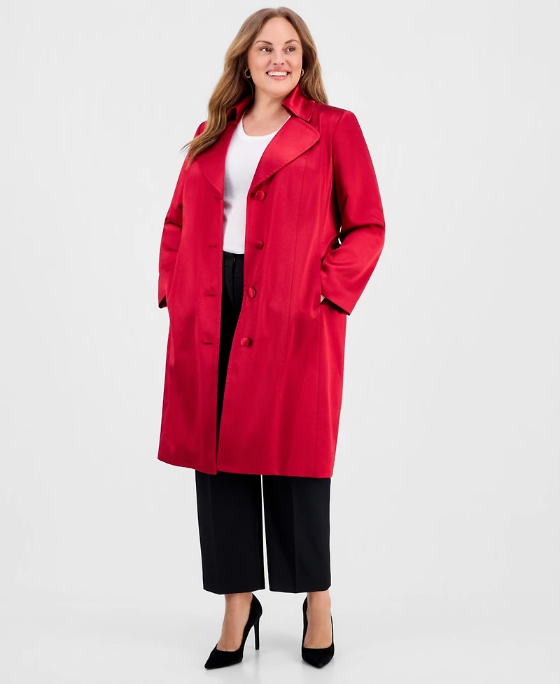 Kasper Women's Plus Button Closure Long Trench Jacket