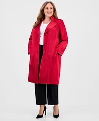 Kasper Women's Plus Button Closure Long Trench Jacket