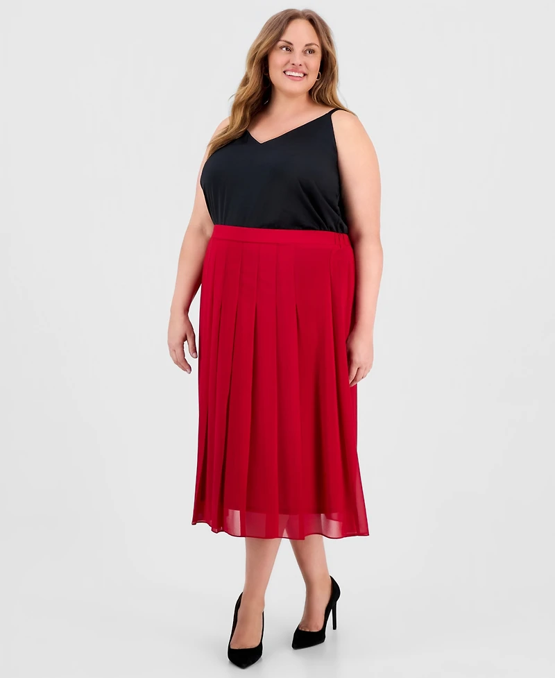 Kasper Plus Pull-On Pleated Midi Skirt