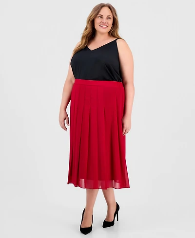 Kasper Plus Pull-On Pleated Midi Skirt