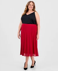 Kasper Plus Pull-On Pleated Midi Skirt