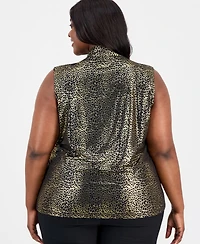 Kasper Plus Foil-Print Knot-Front Top