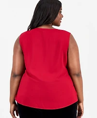 Kasper Plus Ruffle-Front Sleeveless Top