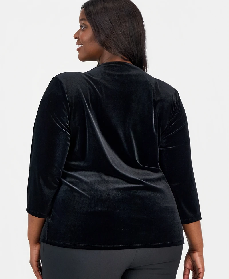 Kasper Plus Velvet Embellished Wrap Top
