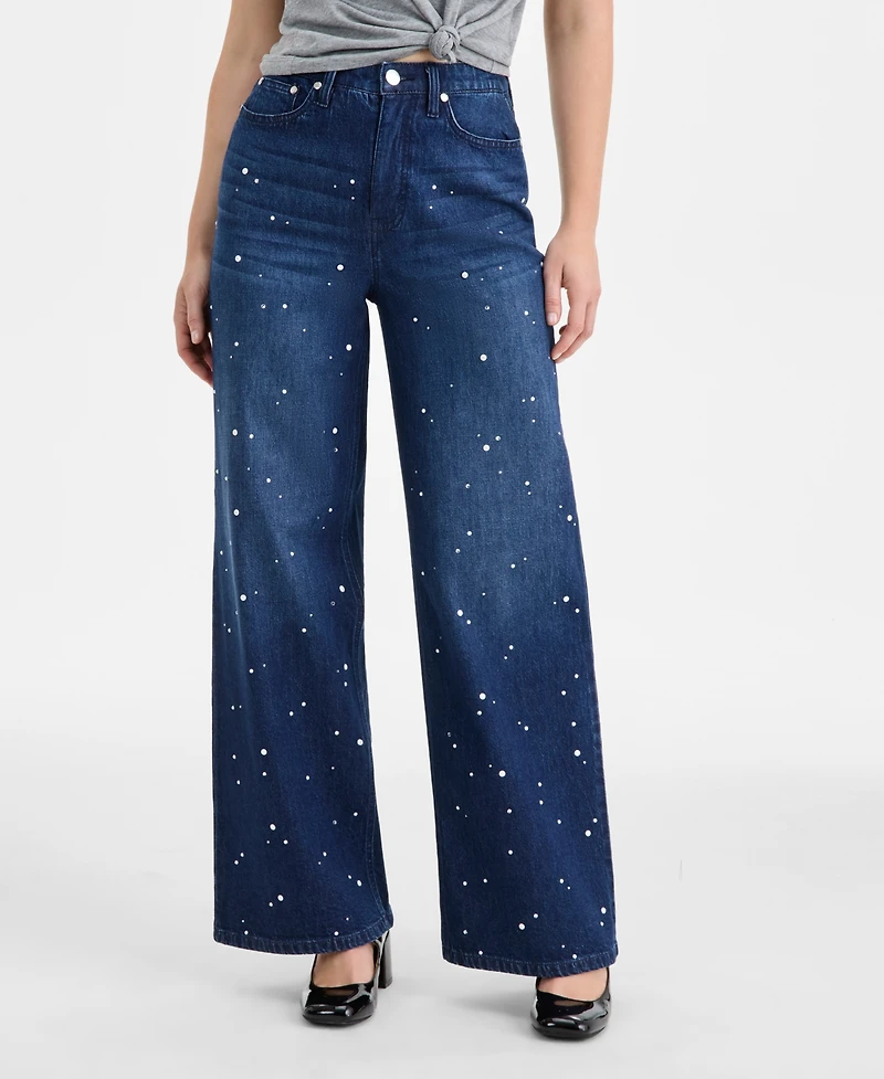 On 34th Women's Midnight-Wash Embellished Wide-Leg Jeans, Macy's Exclusive