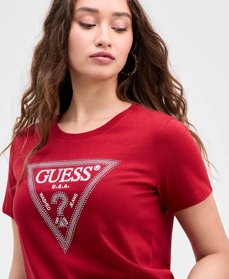 Guess Women's Embellished Triangle Short Sleeve T-Shirt