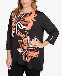 Ruby Rd. Plus Button Sleeve Bold Floral Top