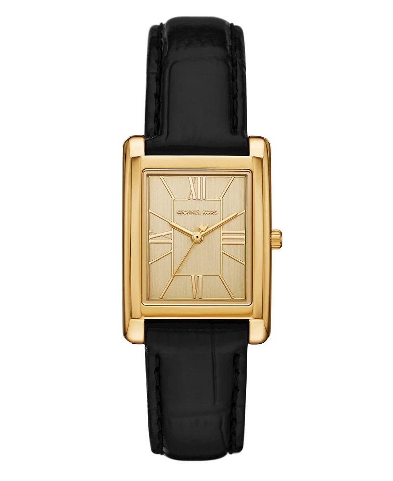 Michael Kors Women's Essex Three-Hand Black Leather Watch, 26x36mm