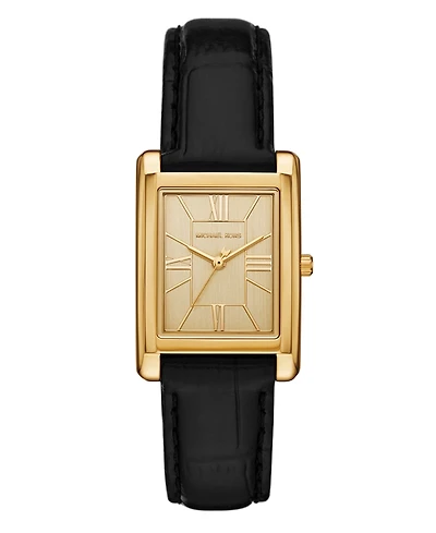 Michael Kors Women's Essex Three-Hand Black Leather Watch, 26x36mm