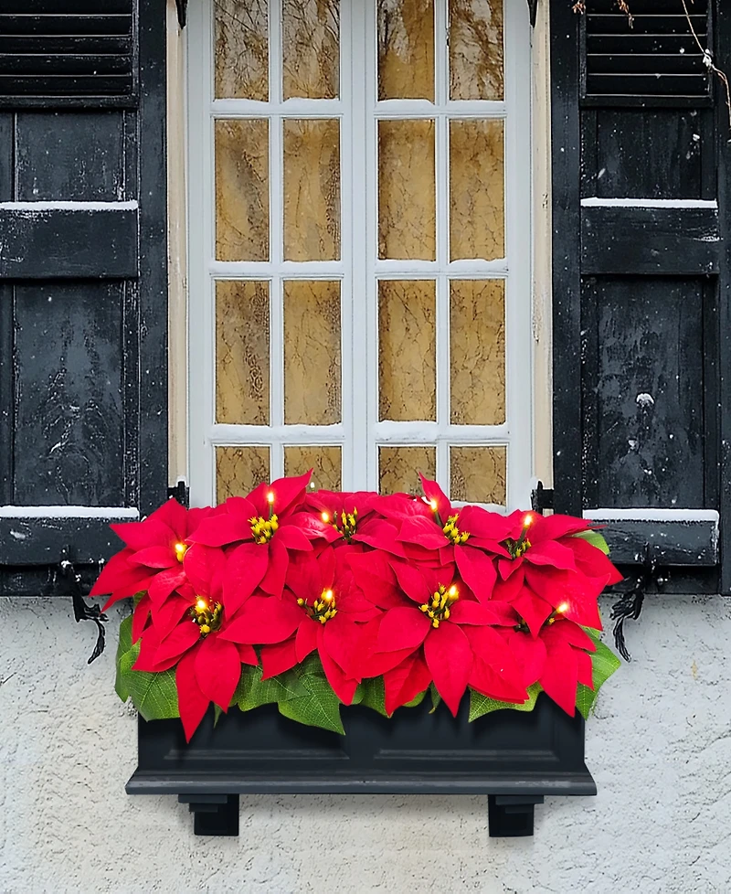 Puleo 24" Pre-Lit Artificial Poinsettia Window Box Decor