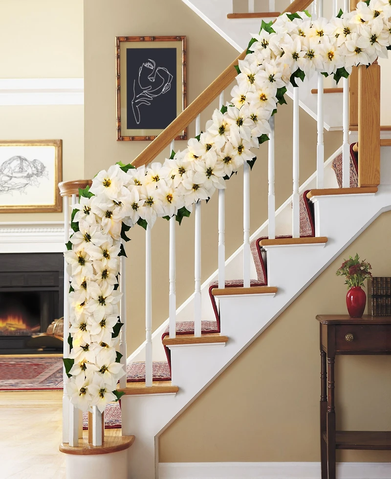 Puleo 12" Pre-Lit Artificial Poinsettia Garland