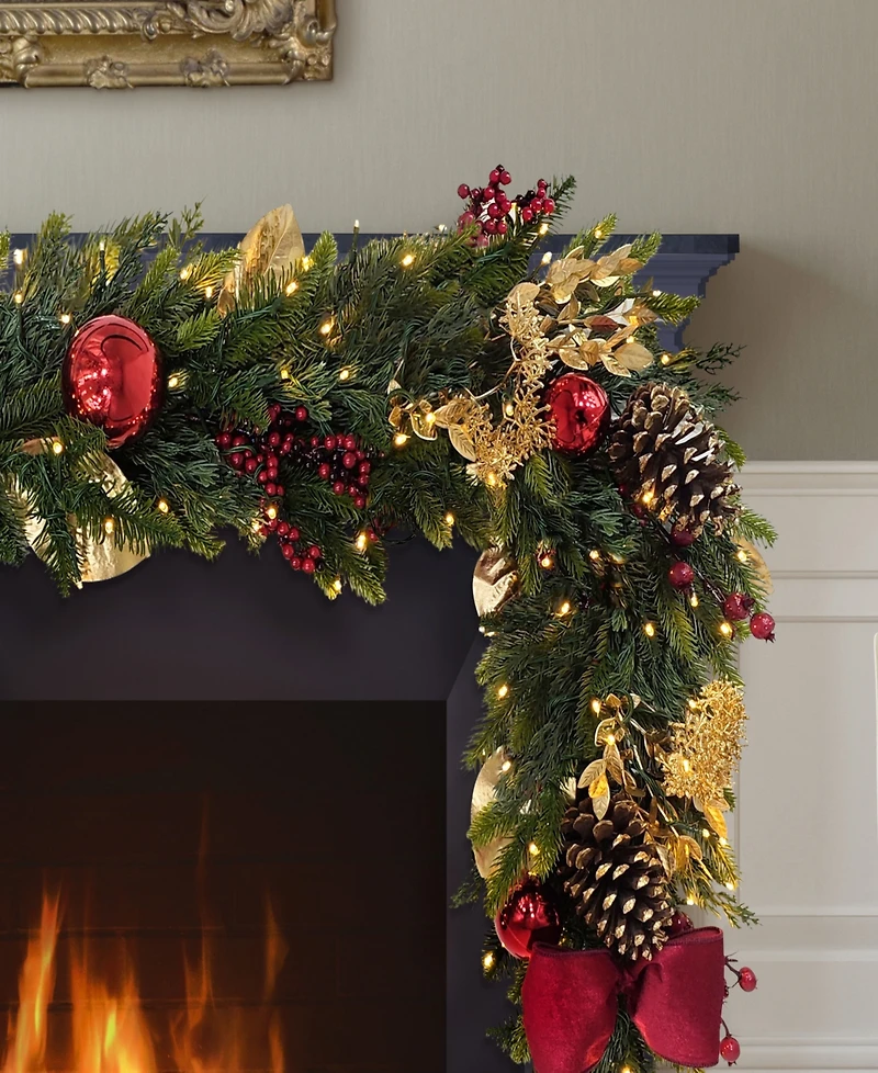 Puleo 10" Pre-Lit Battery-Operated Adorned Garland