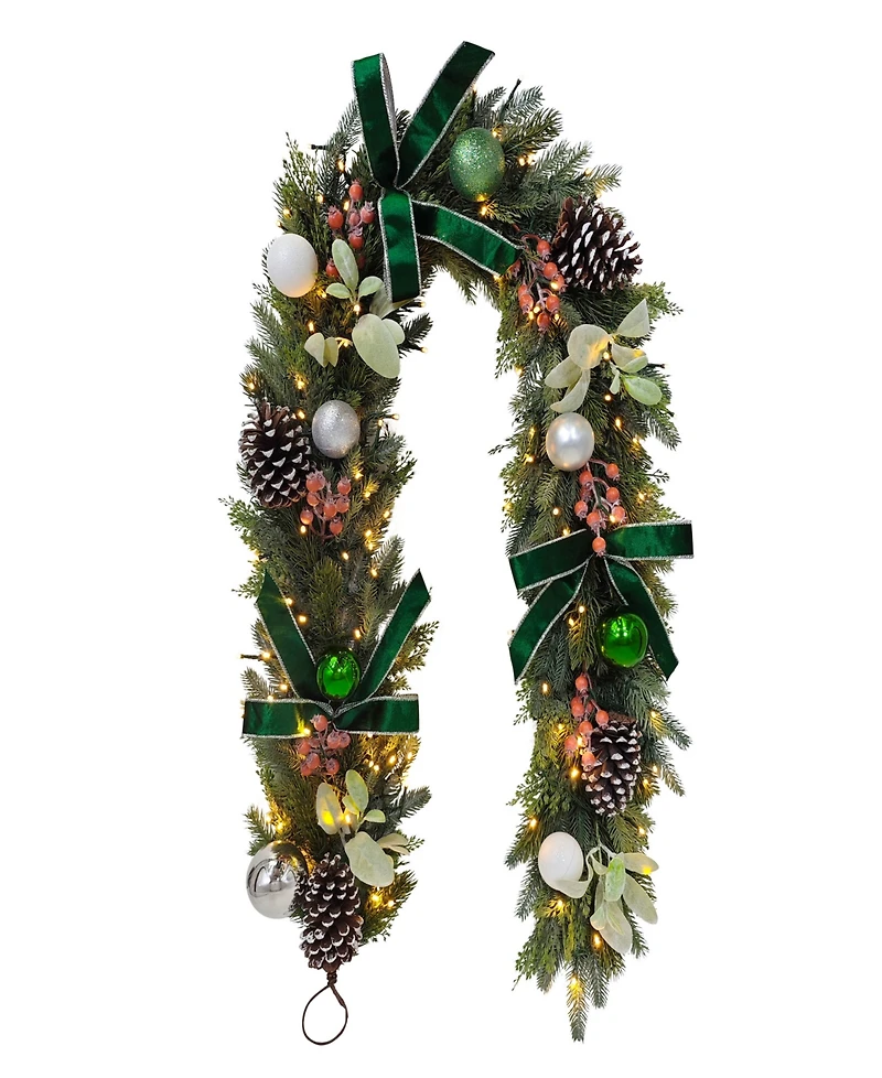 Puleo 10" Pre-Lit Battery-Operated Adorned Garland