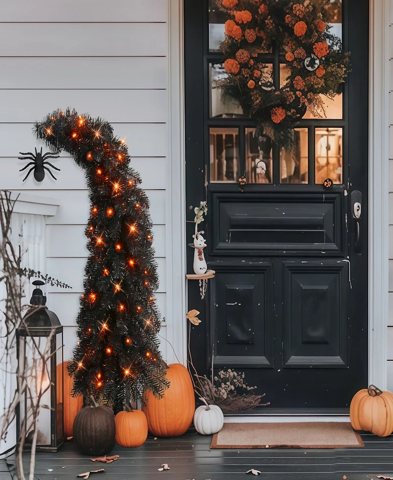 Puleo 4' Pre-Lit Black Tinsel Artificial Whimsical Halloween Tree