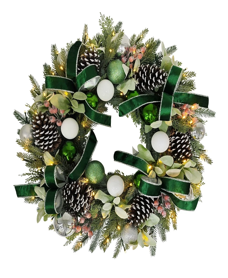Puleo 26" Pre-Lit Artificial Adorned Christmas Wreath