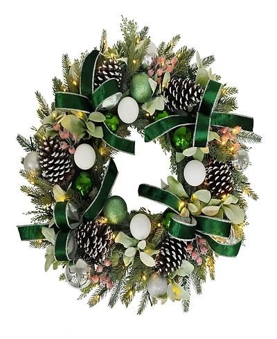 Puleo 26" Pre-Lit Artificial Adorned Christmas Wreath