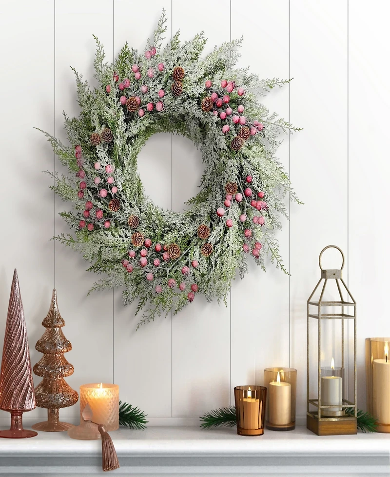 Puleo 24" Pre-Lit Artificial Flocked Wreath