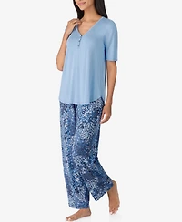Ellen Tracy Women's 2-Piece V-Neck Top and Pants Pajama Set