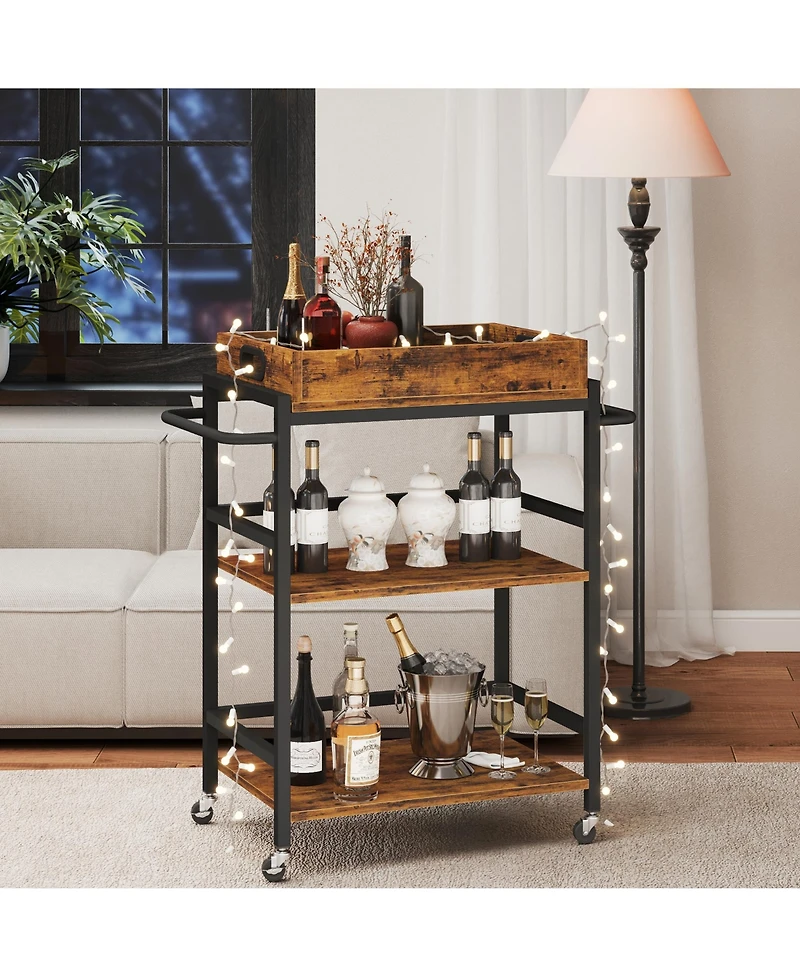 Sugift 3-Tier Kitchen Cart Rolling Bar Cart Microwave Stand