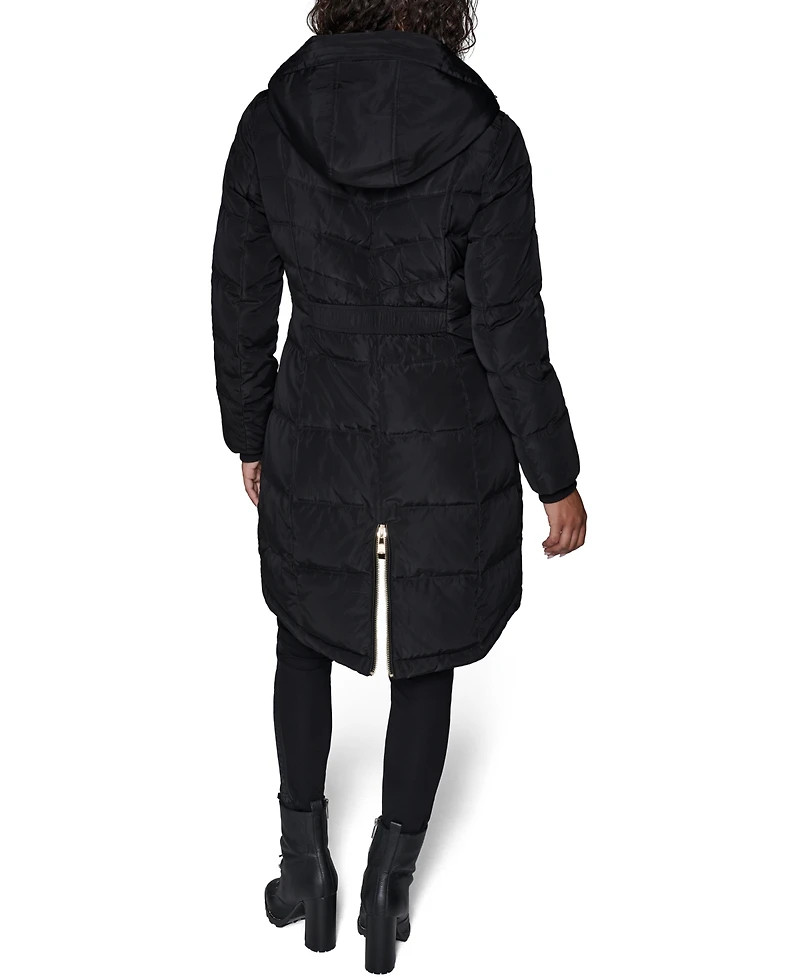 Karl Lagerfeld Paris Women's Hooded Luxe Twill Detail Puffer Coat