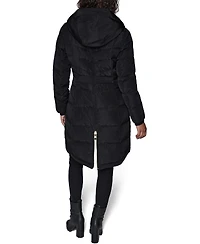 Karl Lagerfeld Paris Women's Hooded Luxe Twill Detail Puffer Coat