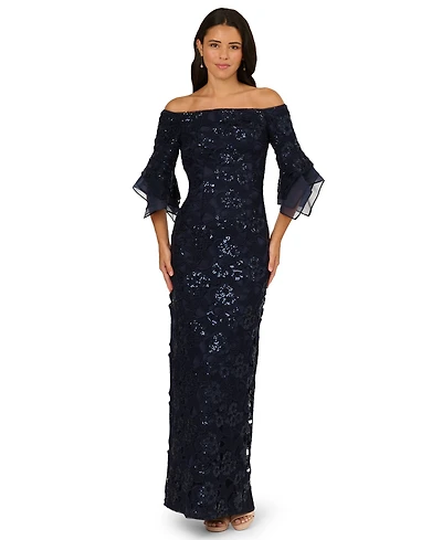 Adrianna Papell Women's Sequin Lace Off-The-Shoulder Maxi Dress