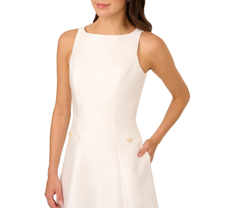 Adrianna Papell Women's Sleeveless Button Mikado Dress
