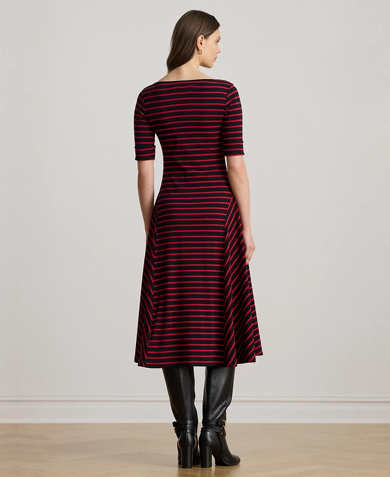 Lauren Ralph Women's Striped Stretch Cotton Midi Dress