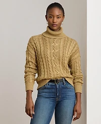Lauren Ralph Women's Metallic Cable-Knit Turtleneck Sweater