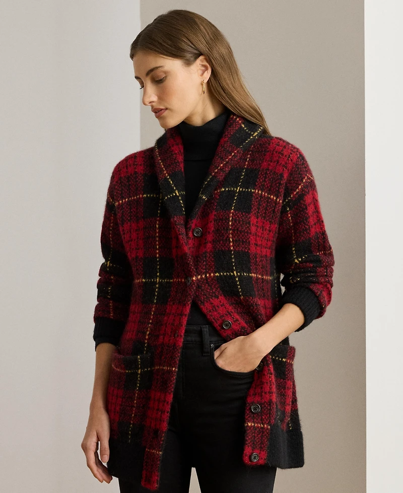Lauren Ralph Women's Plaid Shawl-Collar Cardigan