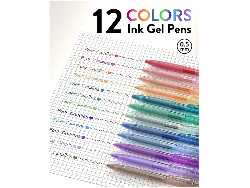 Htutwoo 12Pack 0.5mm Quick Dry Retractable Gel Pen Set, Cute Transparent Fine Point Multicolor Note Taking Aesthetic Lnk Pens, Comfort Grip 12 Ink Col