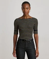 Lauren Ralph Lauren Womens Striped Boatneck T Shirt P Xs Xxl