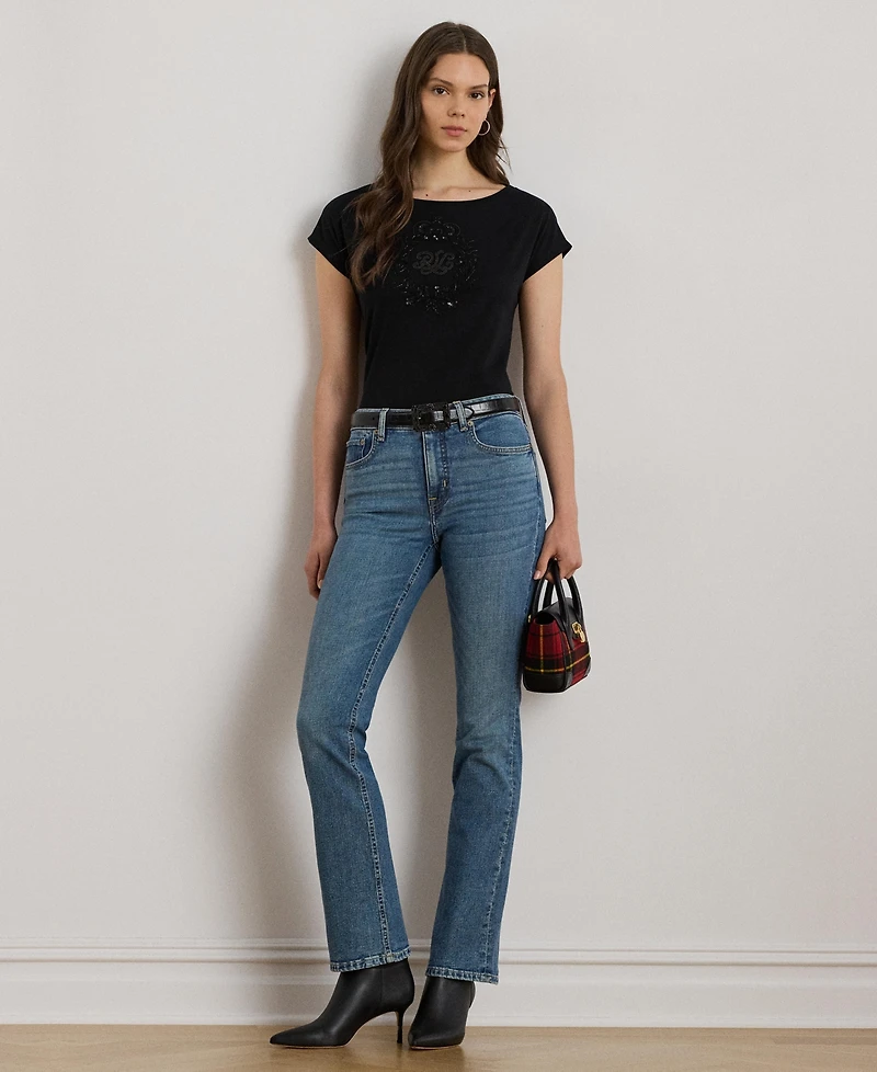 Lauren Ralph Women's Sequin Detail Boat Neck Jersey T-Shirt