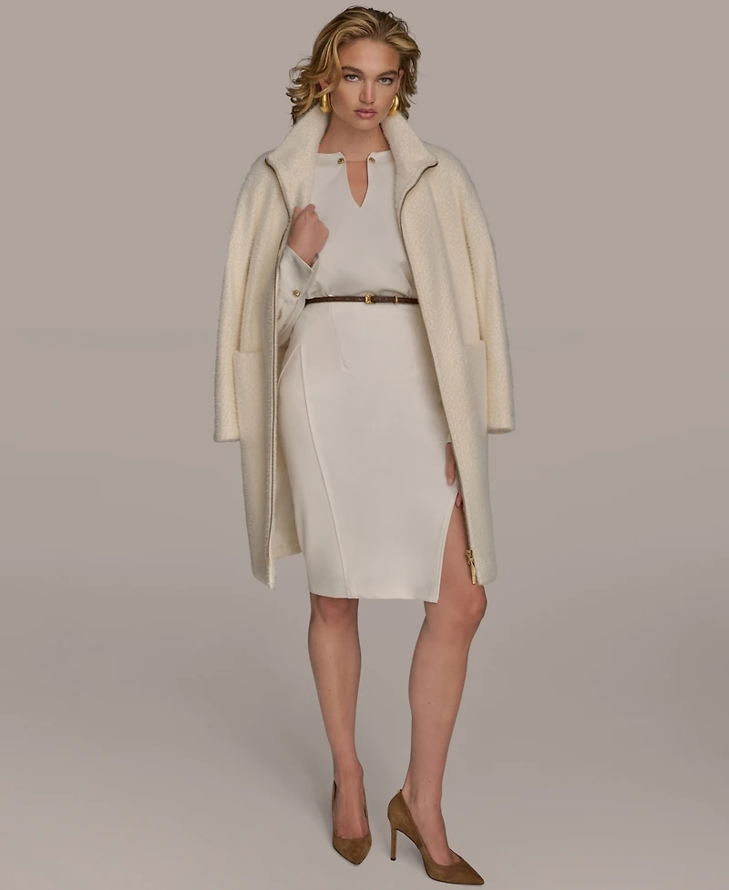 Donna Karan New York Women's Zip Front High Collared Coat