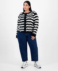 Liverpool Los Angeles Trendy Plus Stripe Fringe-Knit Cardigan