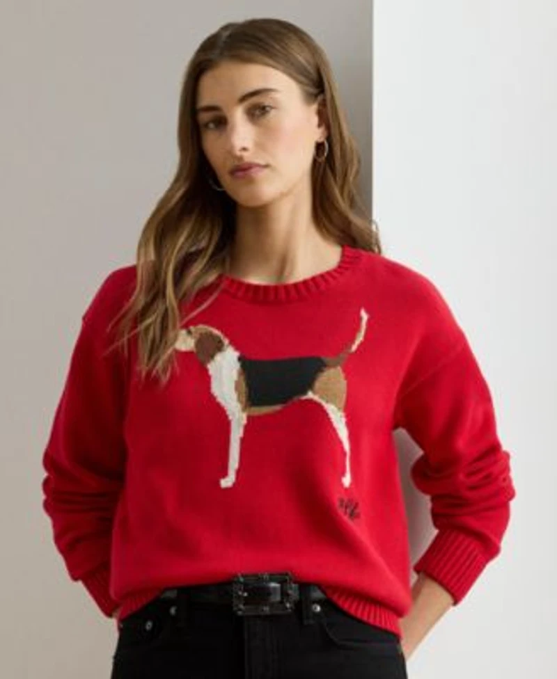 Lauren Ralph Lauren Womens Cotton Dog Sweater P Xs 3x