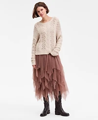 Lucky Brand Women's Pointelle Cable Crew Neck T-Shirt