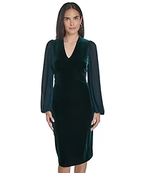Jessica Howard Women's V-Neck with Chiffon Sleeve and Back Yoke Bodycon Dress