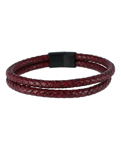 Trafalgar Loose Fit Caleb's Crimson Braided Leather Secure Clasp Bracelet