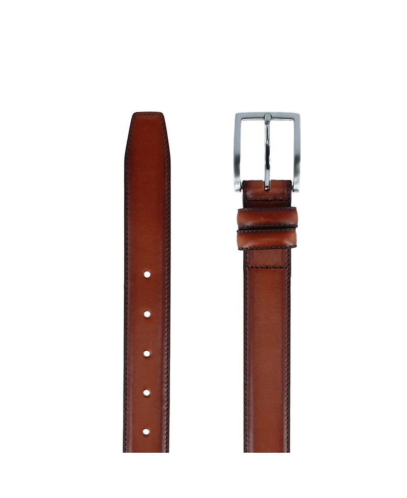 Trafalgar Men's Malik Burnished Feather Edged 32mm Leather Belt