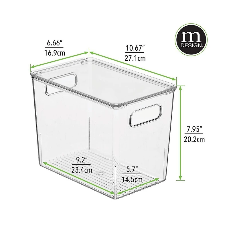 mDesign Slim Plastic Stacking Kitchen Bin Box, Handles/Lid, 6 Pack, Clear, Usa Made