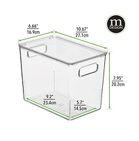 mDesign Slim Plastic Stacking Kitchen Bin Box, Handles/Lid, 6 Pack, Clear, Usa Made