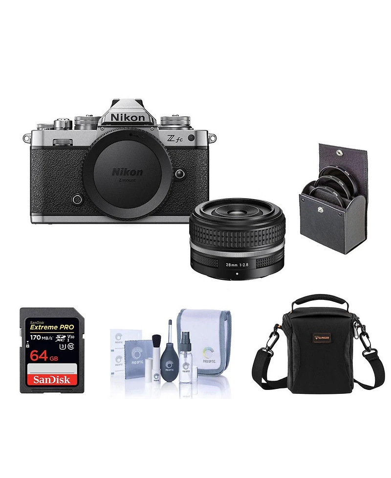 Nikon Z fc Dx-Format Mirrorless Camera with Nikkor Z 28mm f/2.8 (Se) Lens Bundle with 64GB Sd Card, Shoulder Bag, Filter Kit, Cleaning Kit