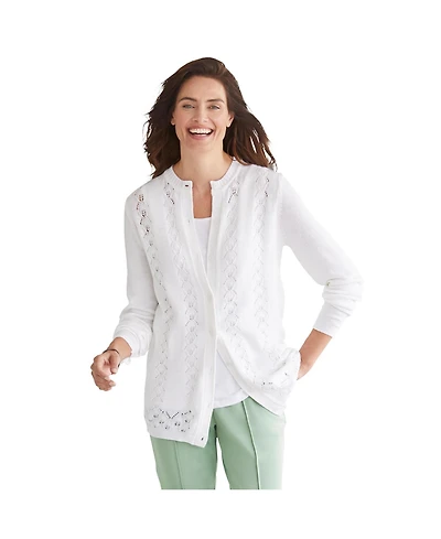 Woman Within Plus Long-Sleeve Pointelle Cardigan