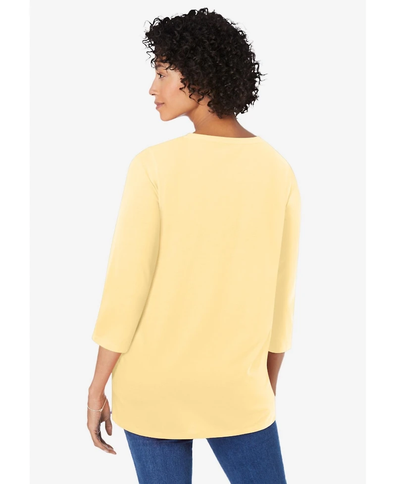 Woman Within Plus Perfect Three-Quarter Sleeve V-Neck Tunic